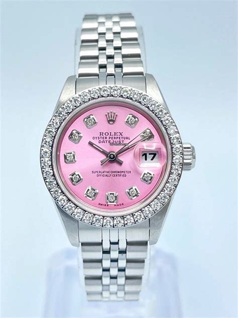 rolex pink lady black|ladies rolex pink diamond dial.